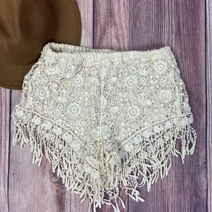 Boho crochet fringe shorts